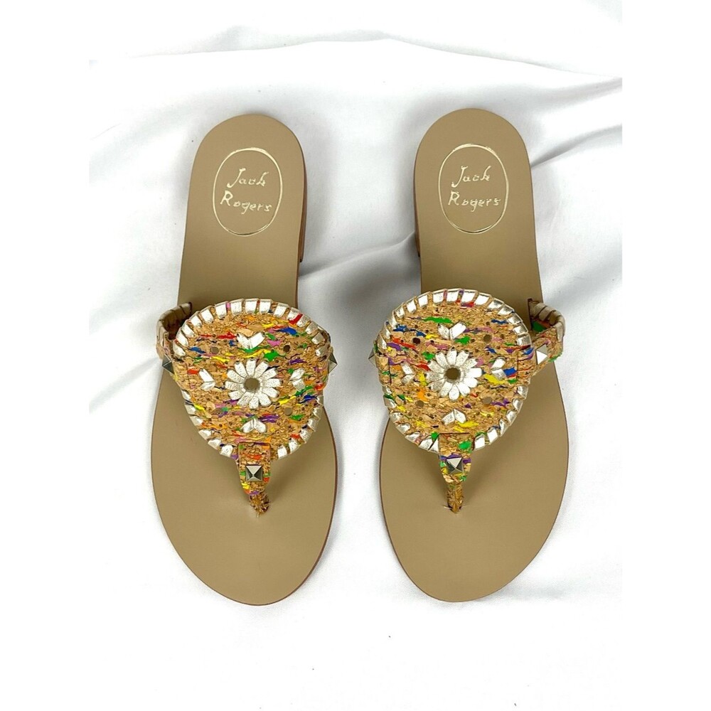 Jack Rogers Georgica Sandals Cork Multicolor Rainbow Accents Sz 7